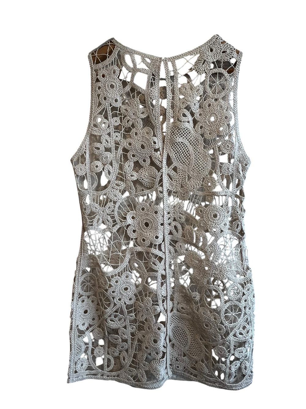 H&M Crochet Lace Floral Openwork Boho Mini Dress Cover Up Beige Medium